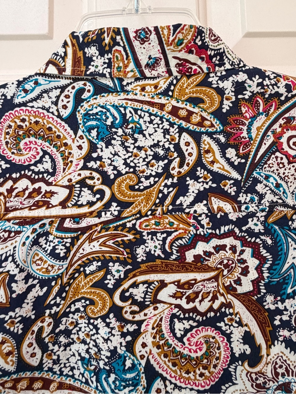 SSLR Shirt Mens Cotton Navy Paisley Print Button Up Long Sleeve, Sz M - Picture 12 of 14